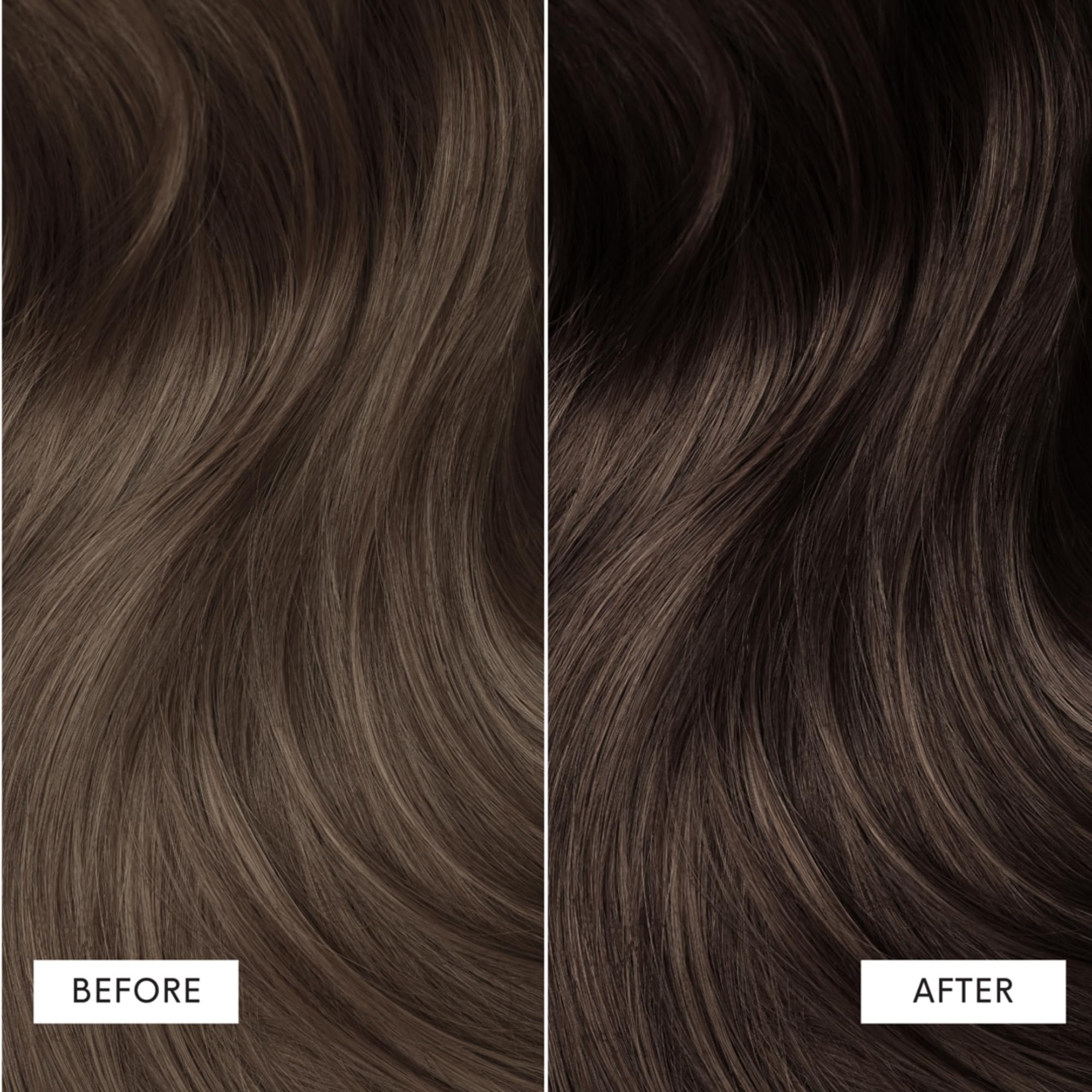 dpHUE Color Dream Dark Brown before-after reveals subtle depth and glossy finish