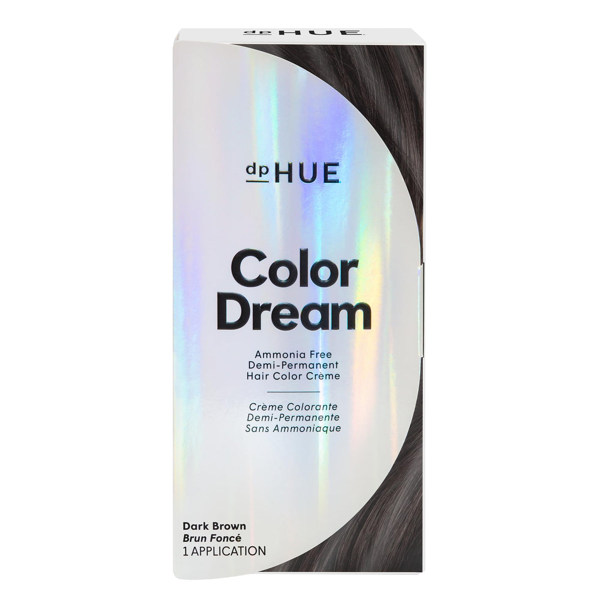 dpHUE Color Dream Dark Brown bottle pour demonstrates ammonia-free application for gentle color