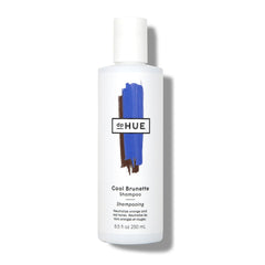 dpHUE Cool Brunette Shampoo bottle with blue pigments neutralizing brassiness on brunettes.