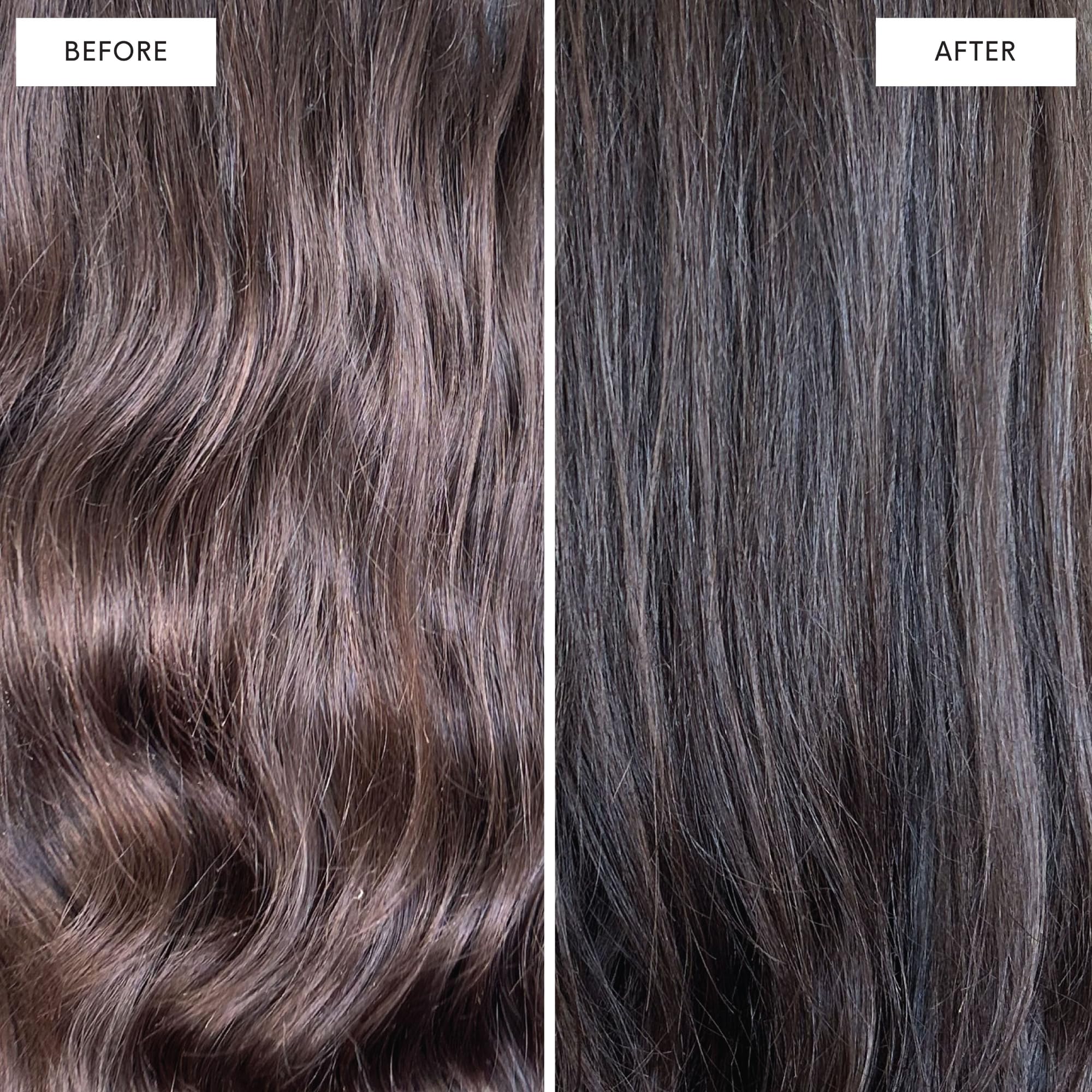 Shampoo neutralizing brassiness on brunette tones during wash.