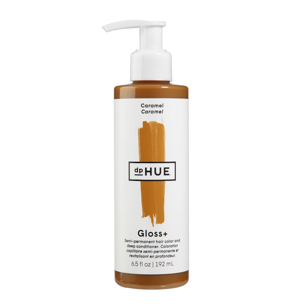 dpHUE Gloss+ Caramel bottle pour highlights warm caramel tones for dark blonde hair