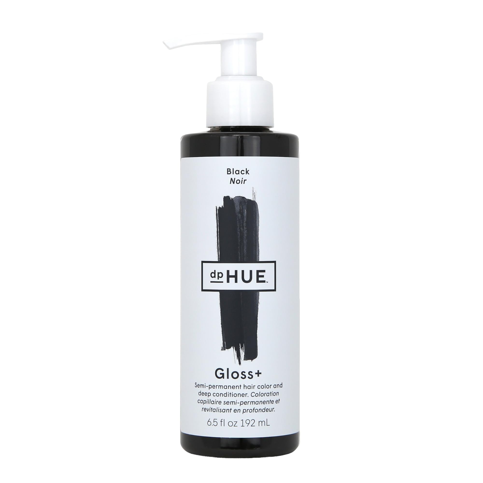 dpHUE Gloss+ Black bottle close-up showcasing vegan formula for color refresh