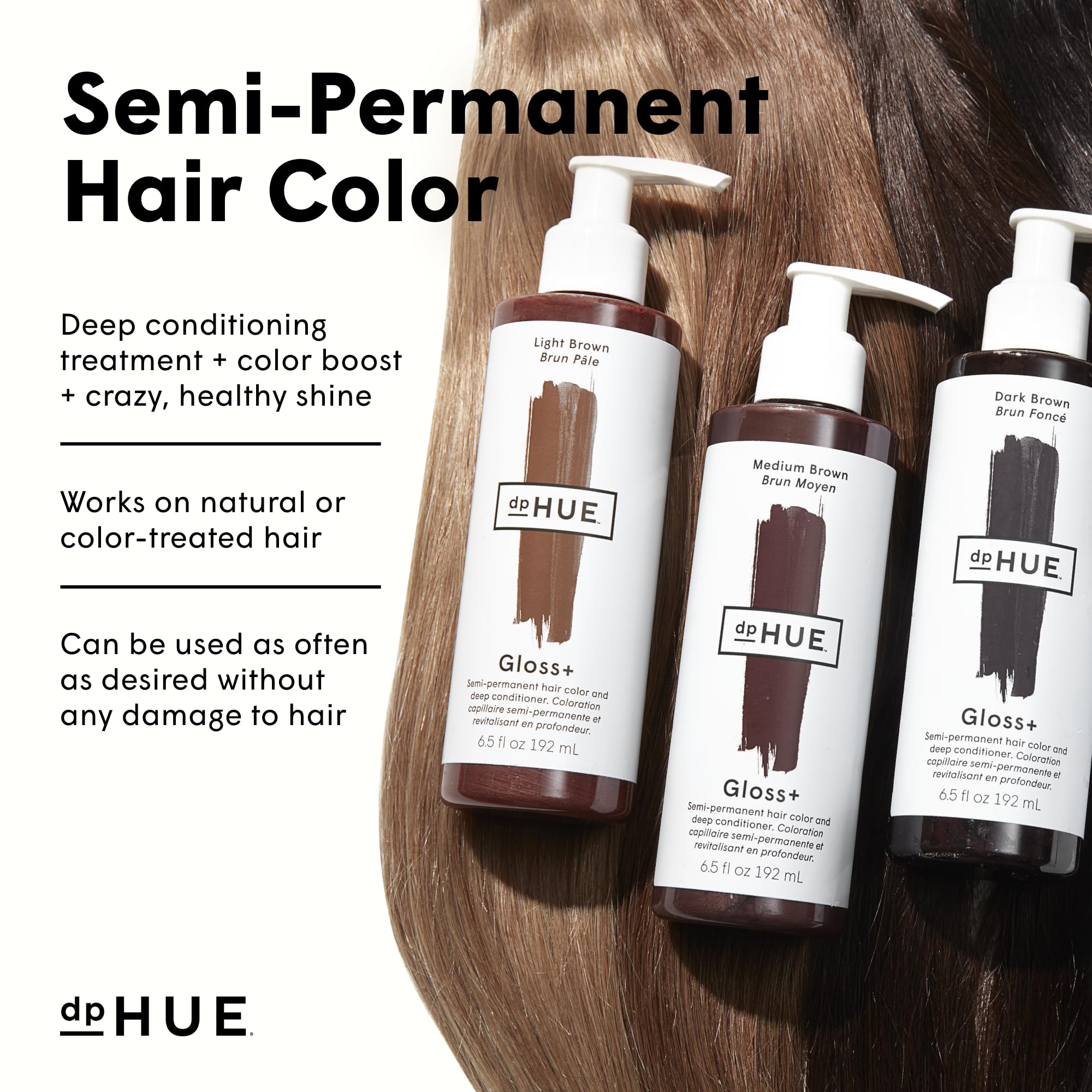Hair with dpHUE Gloss+ Black finish displaying multi dimensional gloss