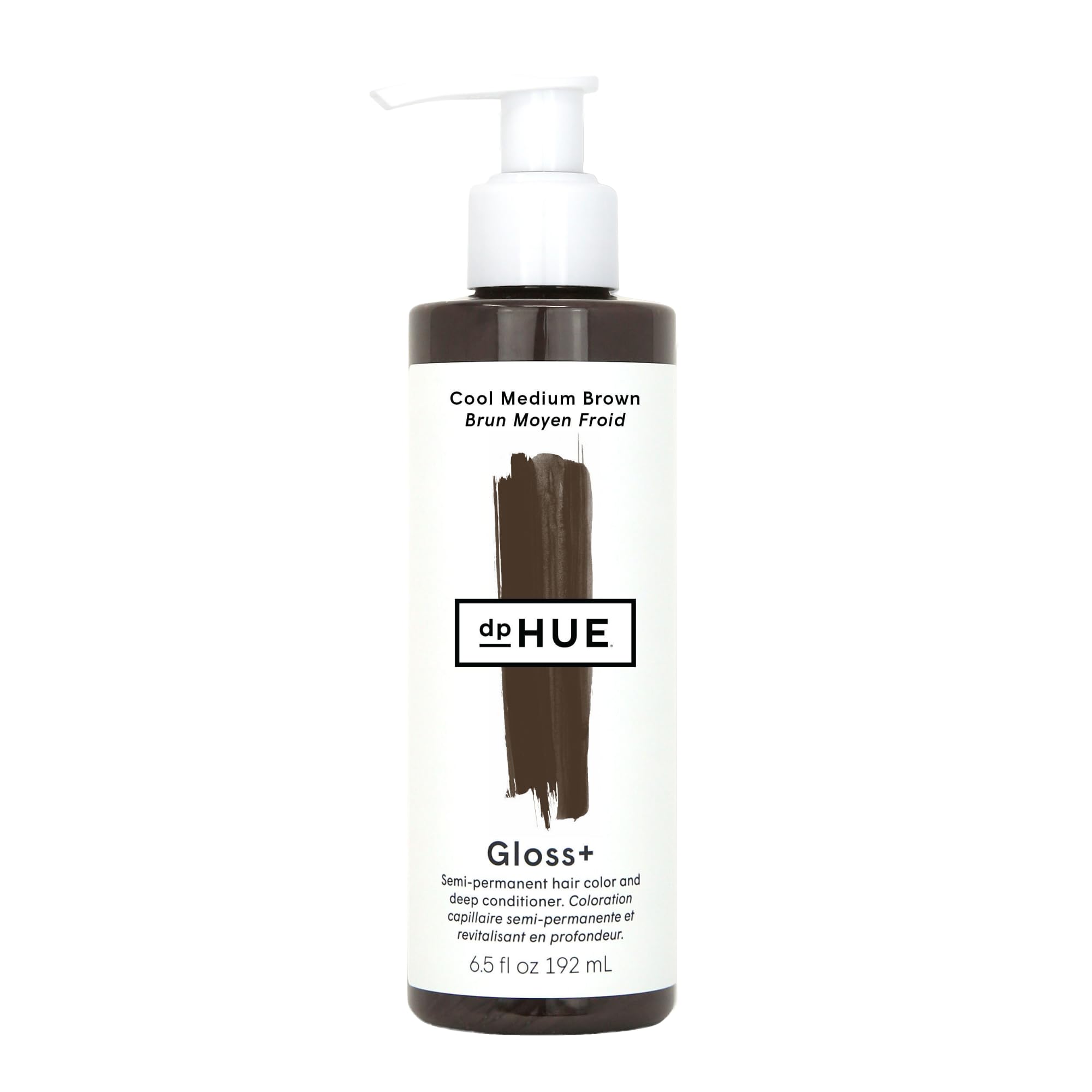 dpHUE Gloss+ Cool Medium Brown bottle with conditioning color boost for brunettes.