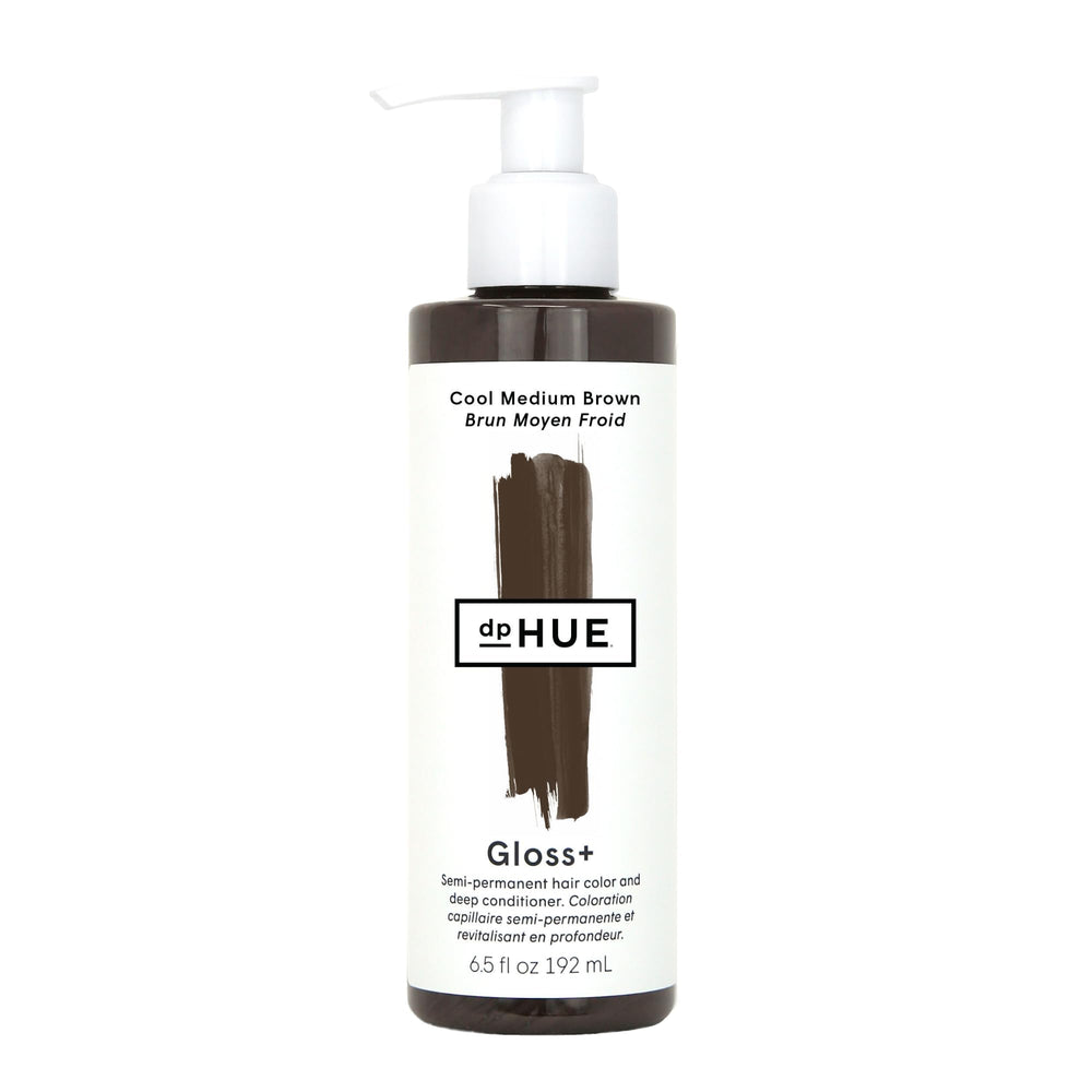 dpHUE Gloss+ Cool Medium Brown bottle with conditioning color boost for brunettes.