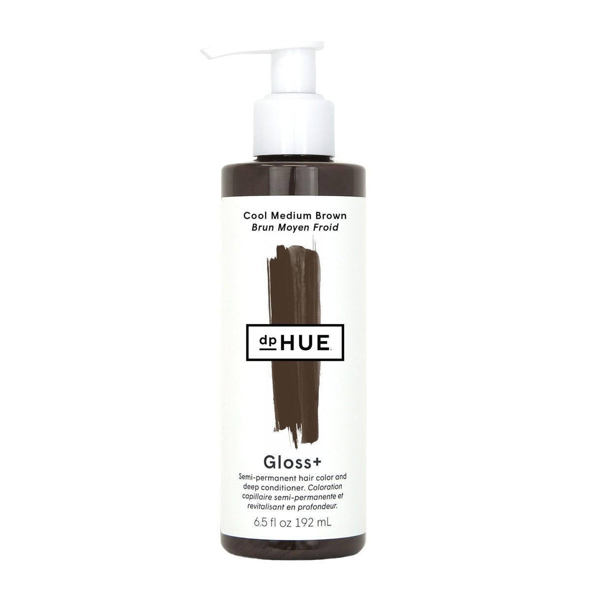 dpHUE Gloss+ Cool Medium Brown bottle with conditioning color boost for brunettes.