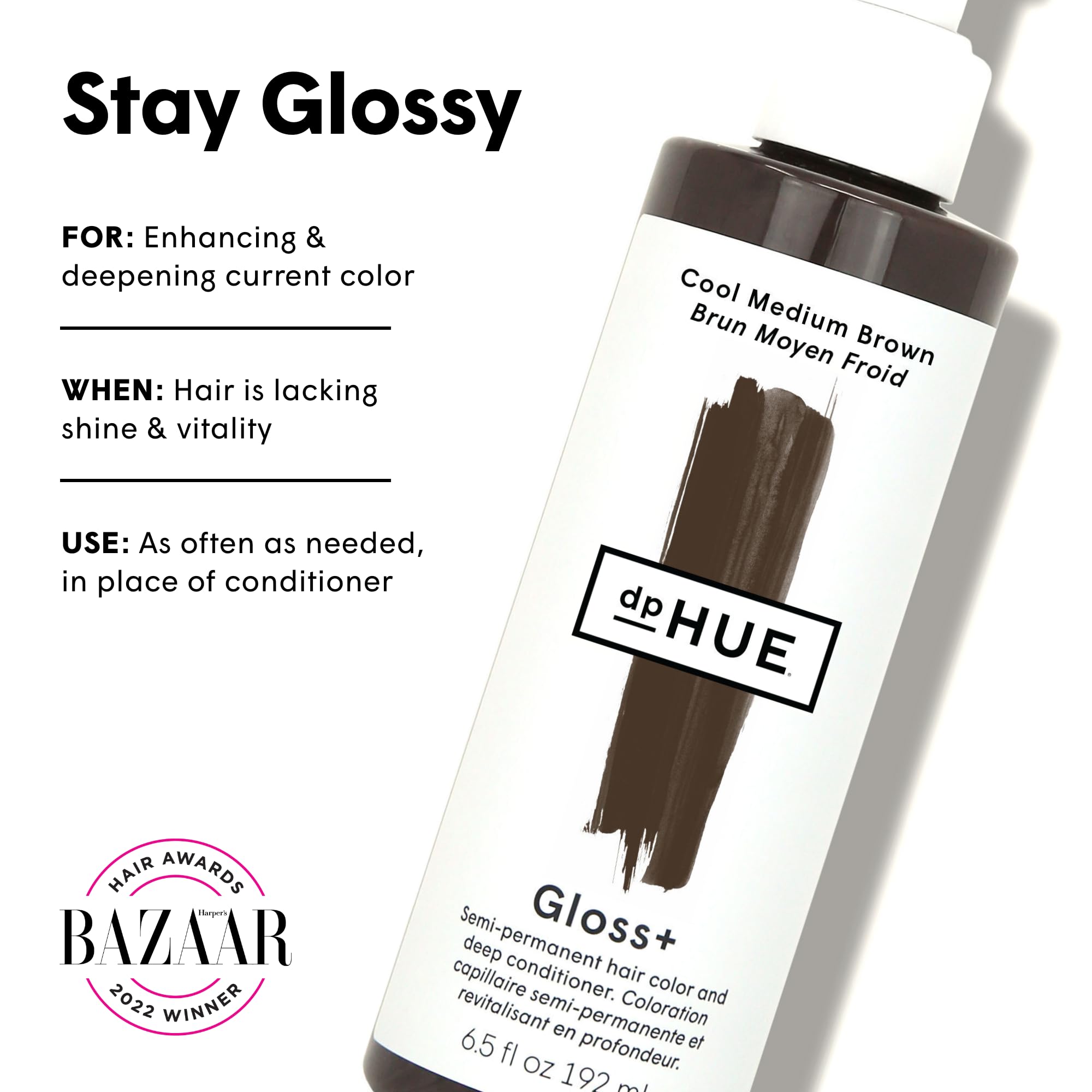 dpHUE Gloss+ application on damp hair for a quick color refresh.