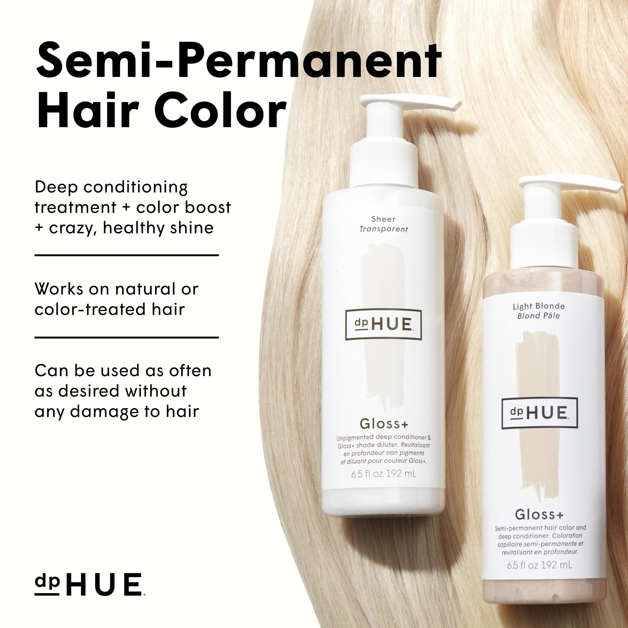 dpHUE Gloss+ Light Blonde close-up shows luminous shine on hair