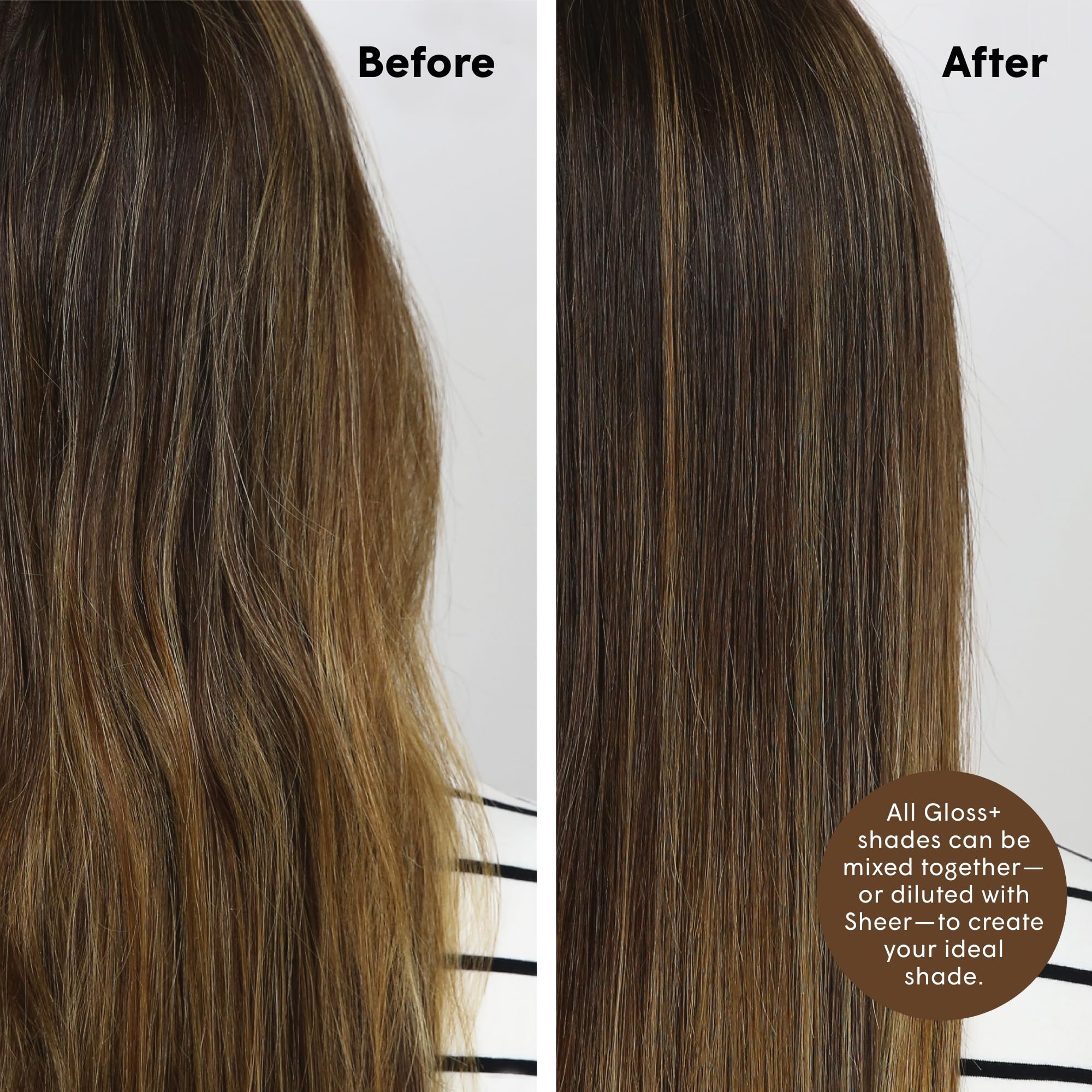dpHUE Gloss+ Light Brown application on damp hair demonstrates simple use.