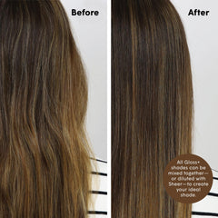 dpHUE Gloss+ Light Brown application on damp hair demonstrates simple use.