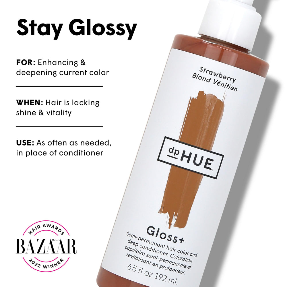 dpHUE Gloss+ Strawberry application on damp hair for color boost.