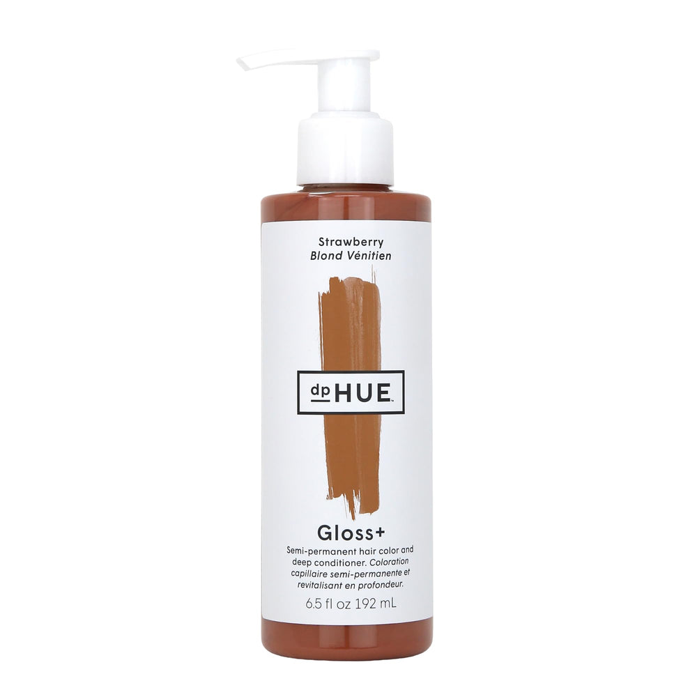 dpHUE Gloss+ Strawberry bottle shows vibrant red tones and shine.
