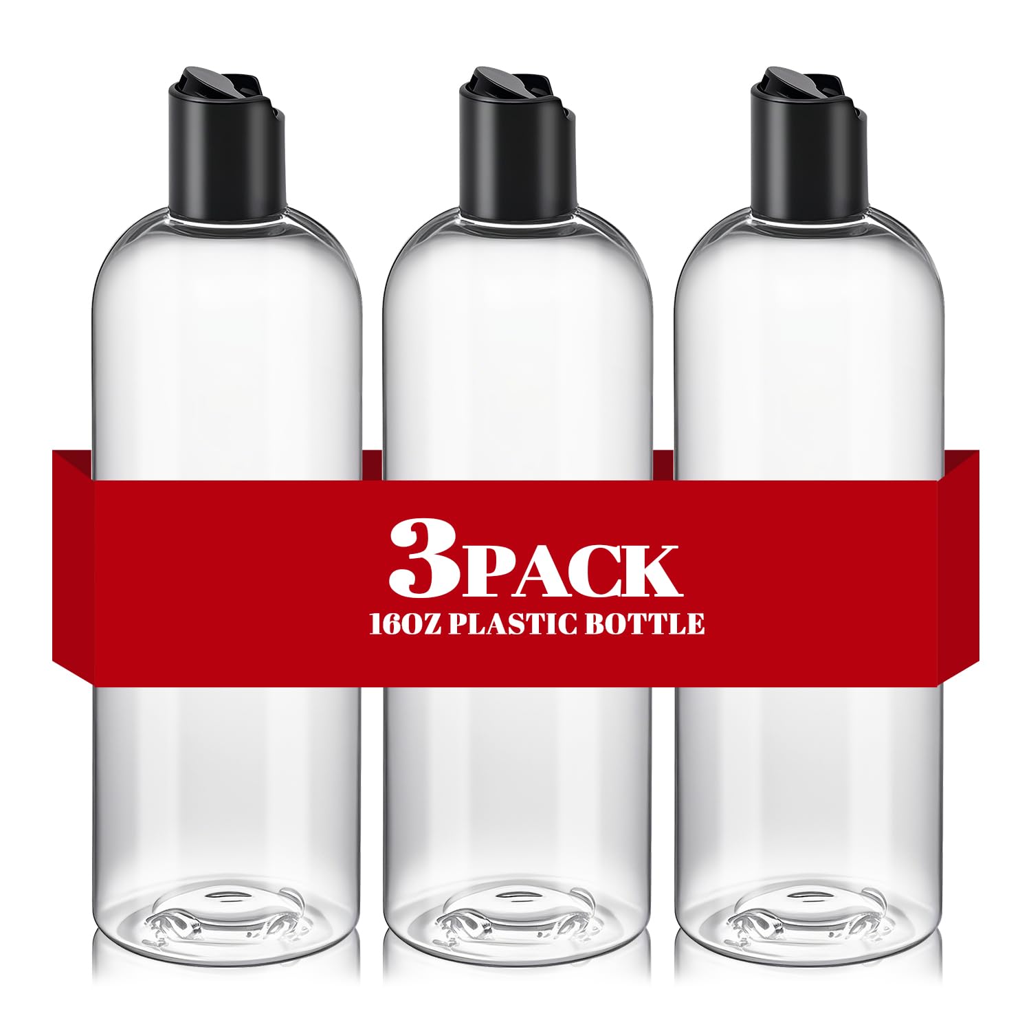 DPLASKA 16oz clear bottle with black disc cap for leak-free travel storage.