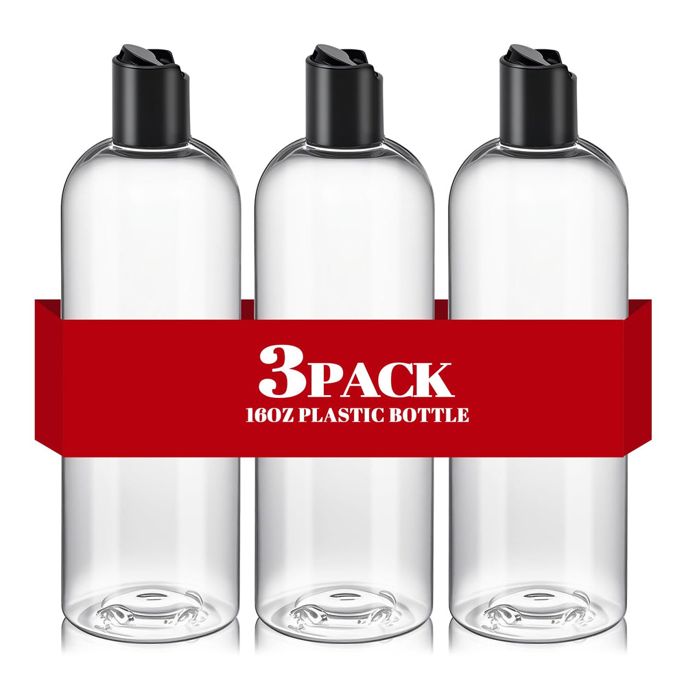 DPLASKA 16oz clear bottle with black disc cap for leak-free travel storage.