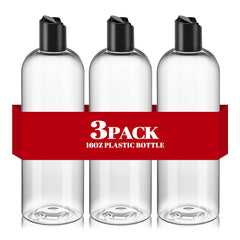 DPLASKA 16oz clear bottle with black disc cap for leak-free travel storage.