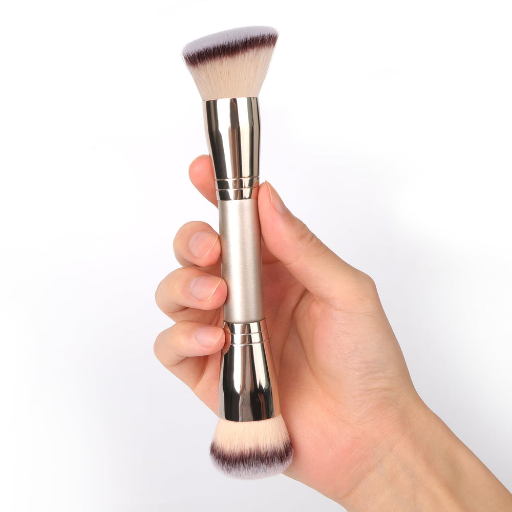 Dpolla dual-ended foundation brush with round head for seamless powder blending