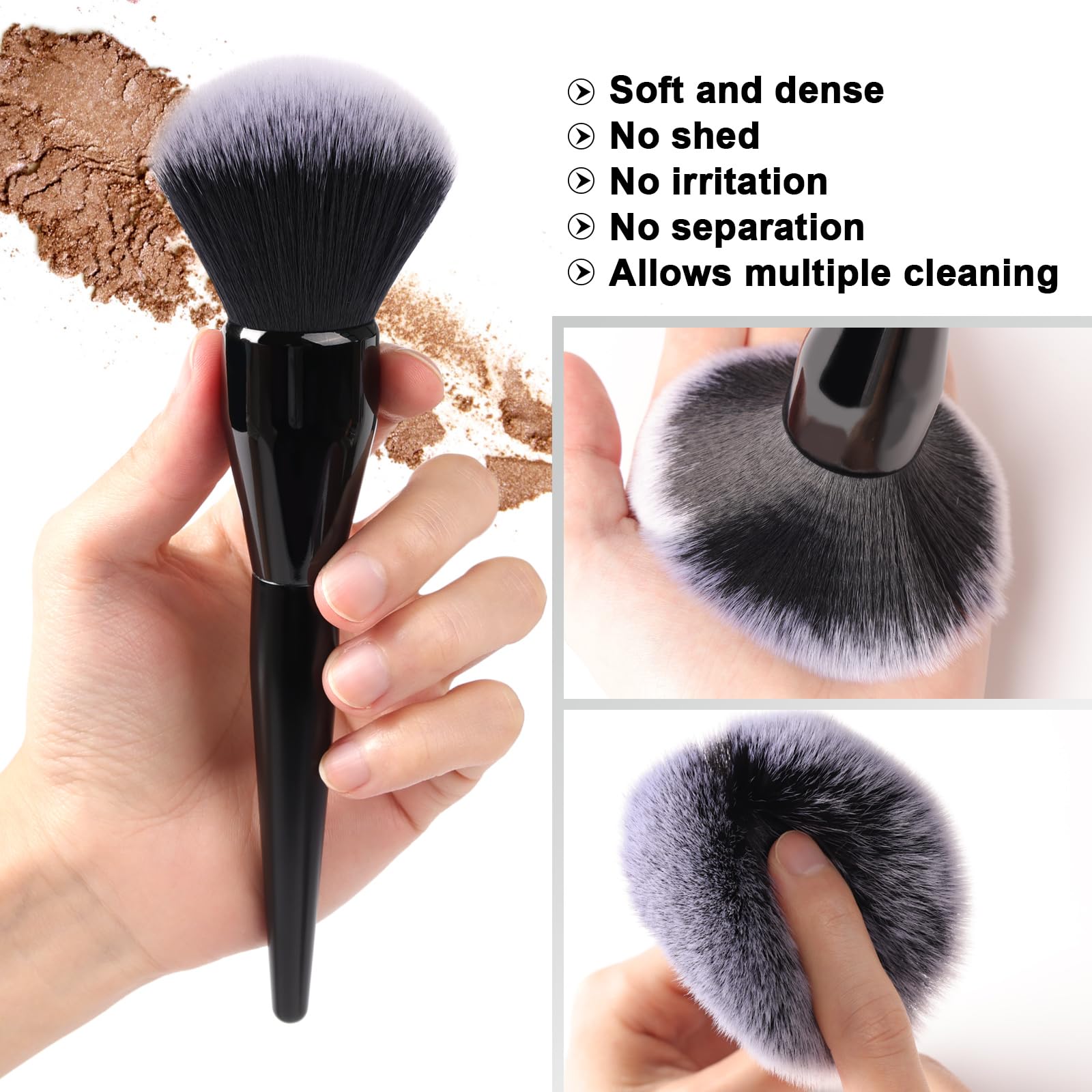 dpolla Large Powder Brush in use for liquid foundation for even coverage.