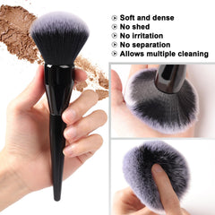 dpolla Large Powder Brush in use for liquid foundation for even coverage.