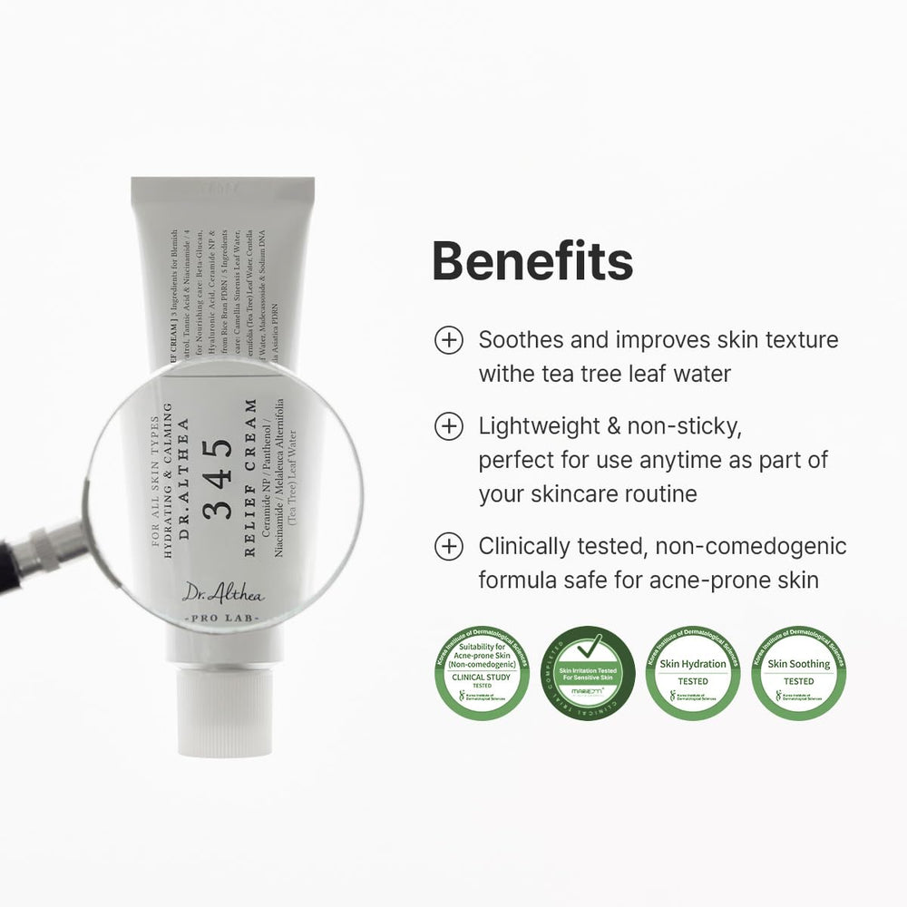 Dr.Althea 345 crema alivio con Niacinamida y extractos para tono uniforme.