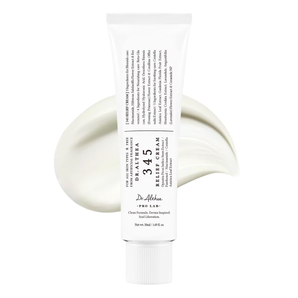 Dr.Althea 345 Relief Cream bottle for daily hydration and gentle blemish relief.