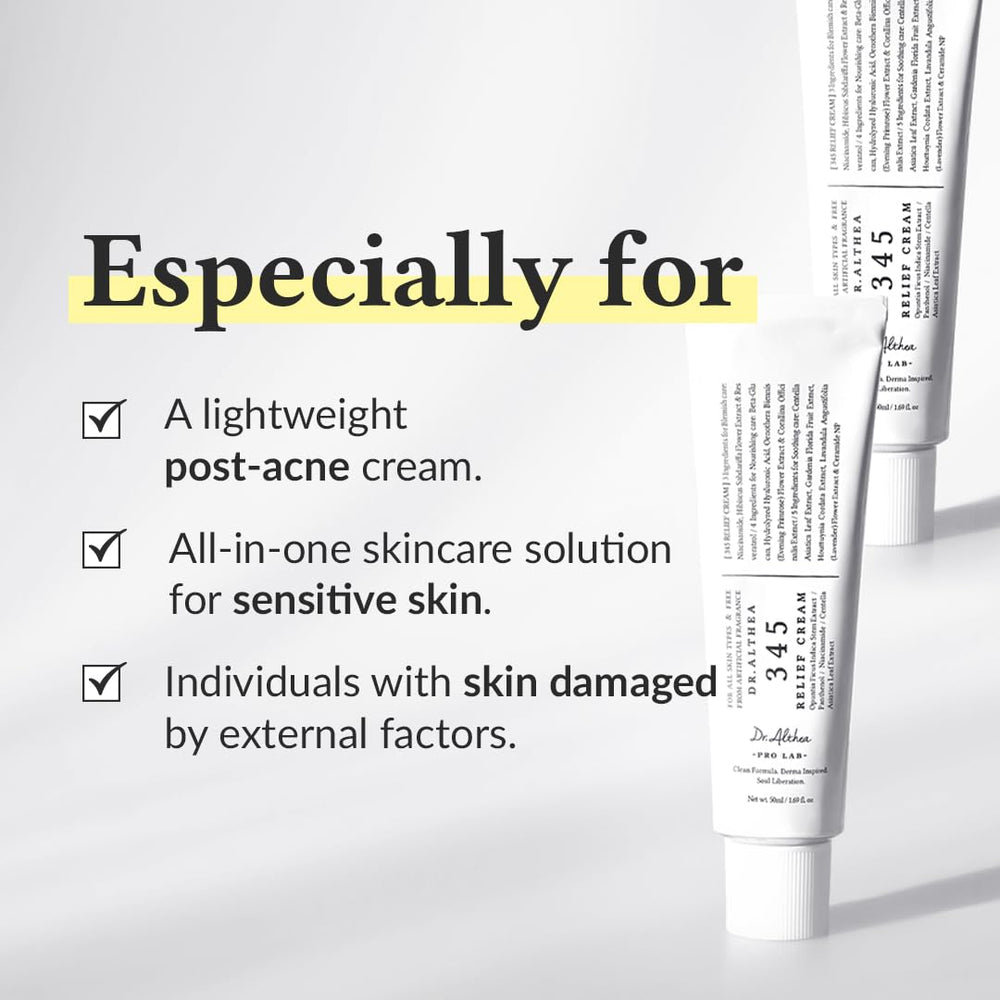 Dr.Althea 345 Relief Cream on skin demonstrates gentle application and hydration.