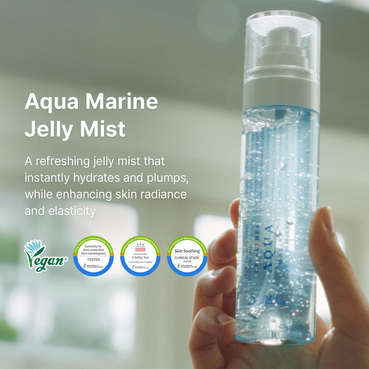 Dr.Althea Aqua Marine Jelly Mist fine spray in action for hydration.