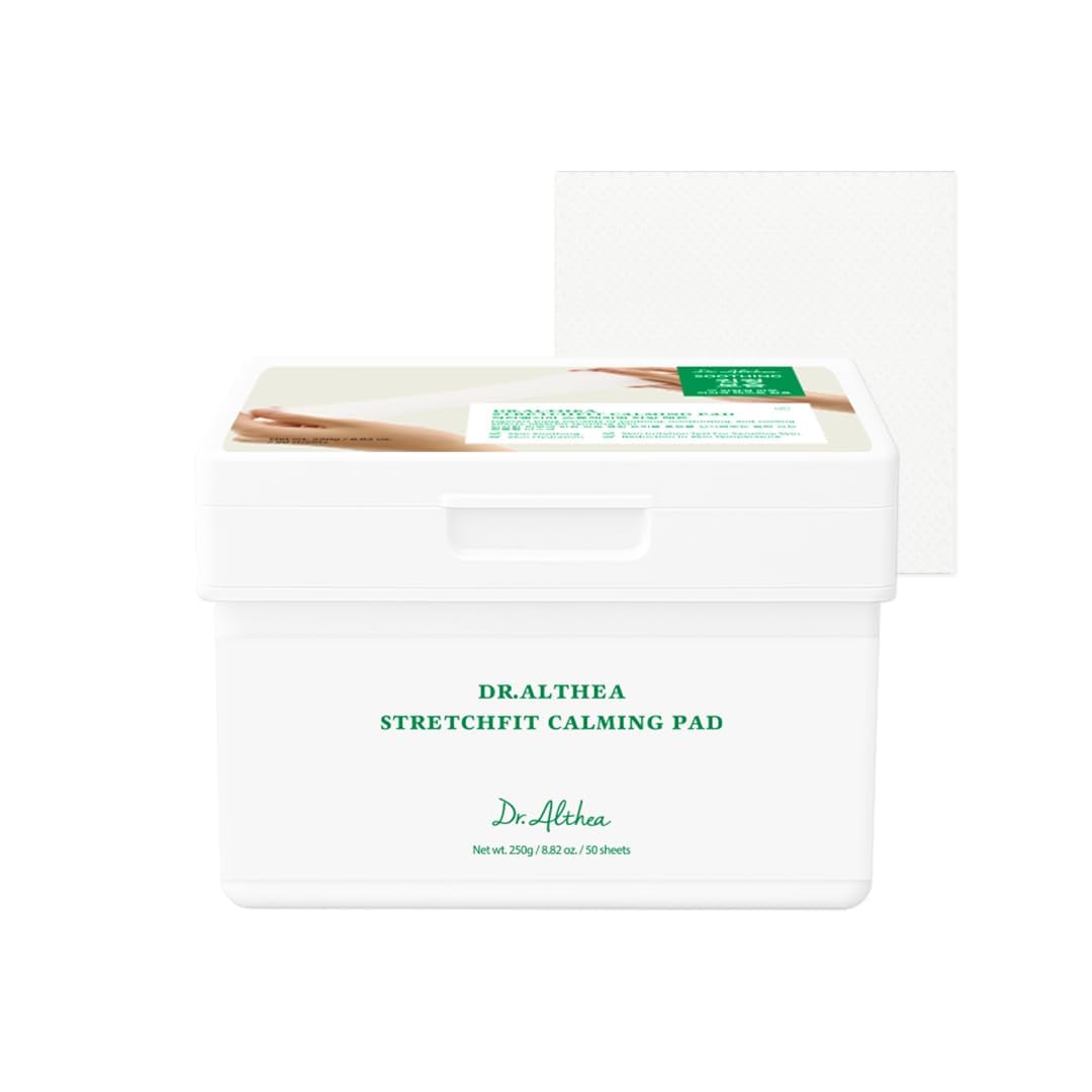 Dr.Althea StretchFit Calming Pad packaging highlights vegan formula for sensitive skin.