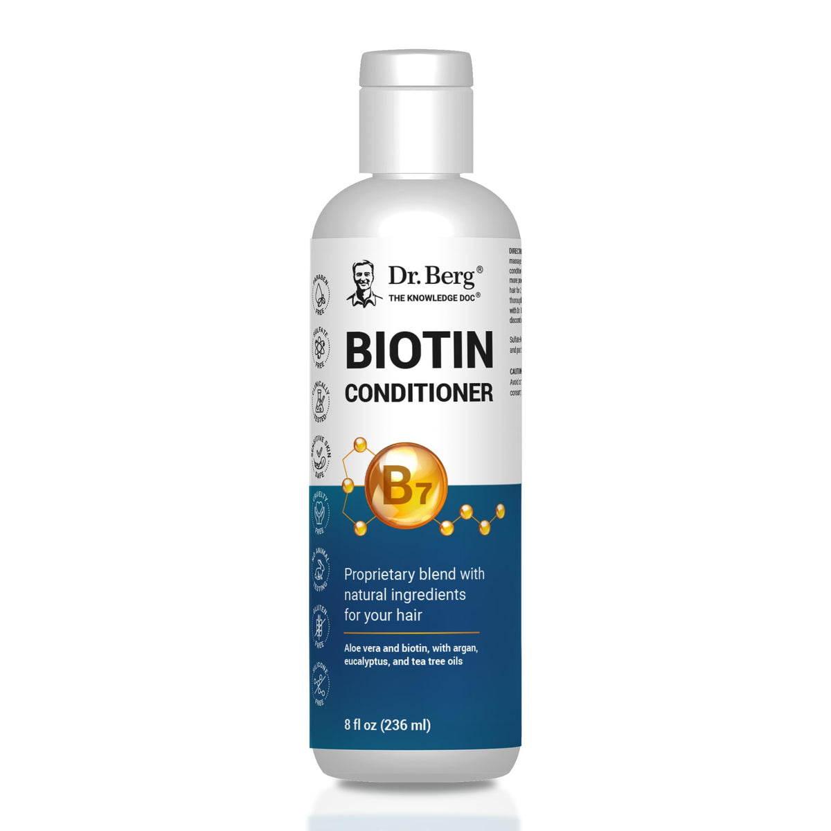 Dr. Berg Biotin Conditioner bottle shows a nutrient-rich formula for smoother, more manageable hair.