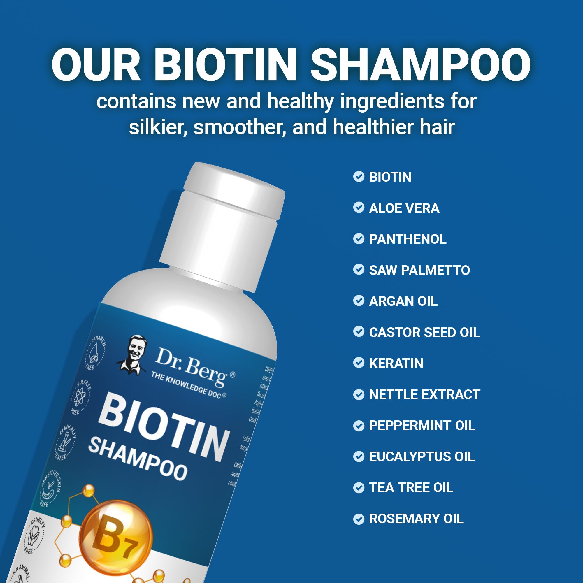 Dr. Berg Biotin Shampoo label-cruelty-free signaling ethical production