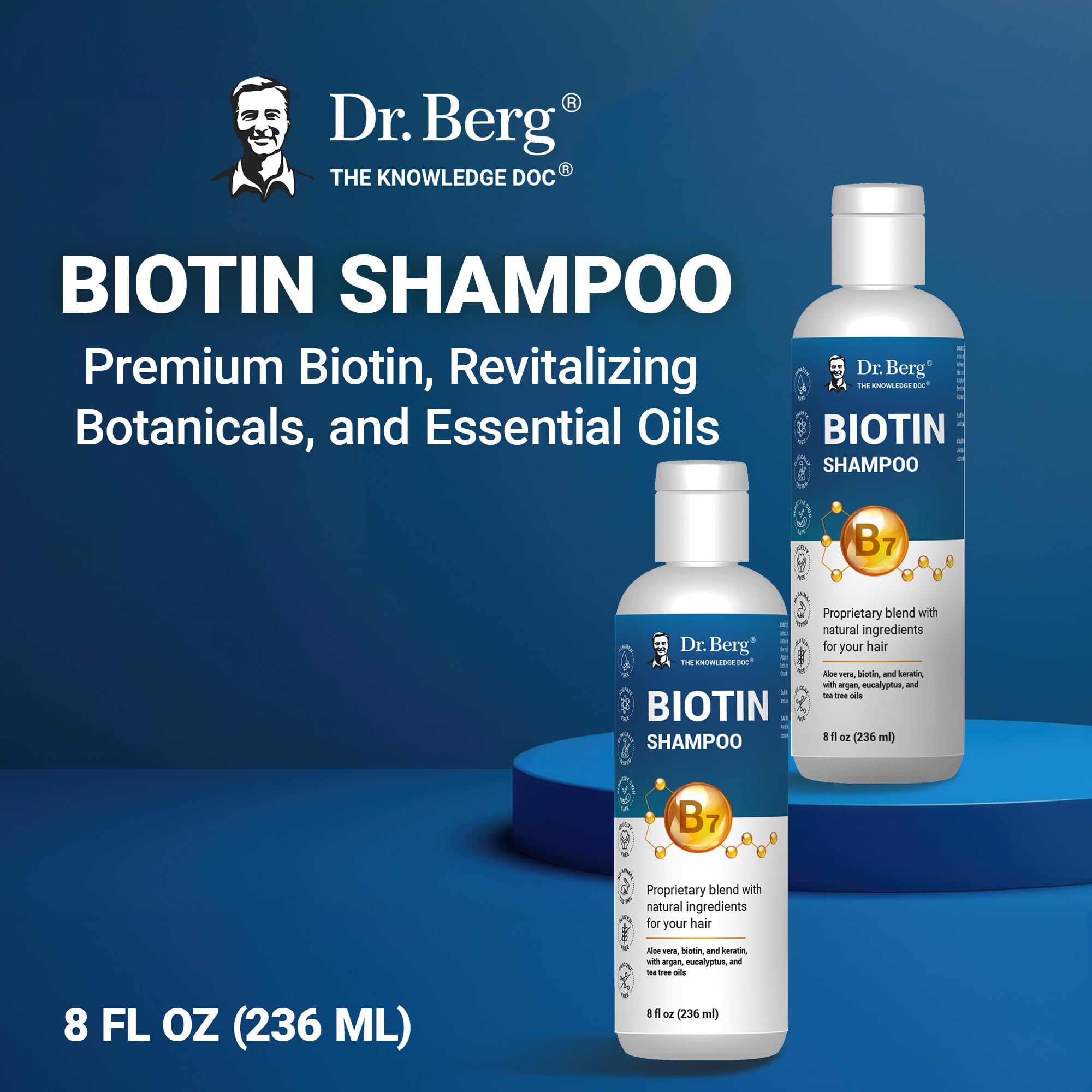 Dr. Berg Biotin Shampoo pump-dispenser for easy, even application