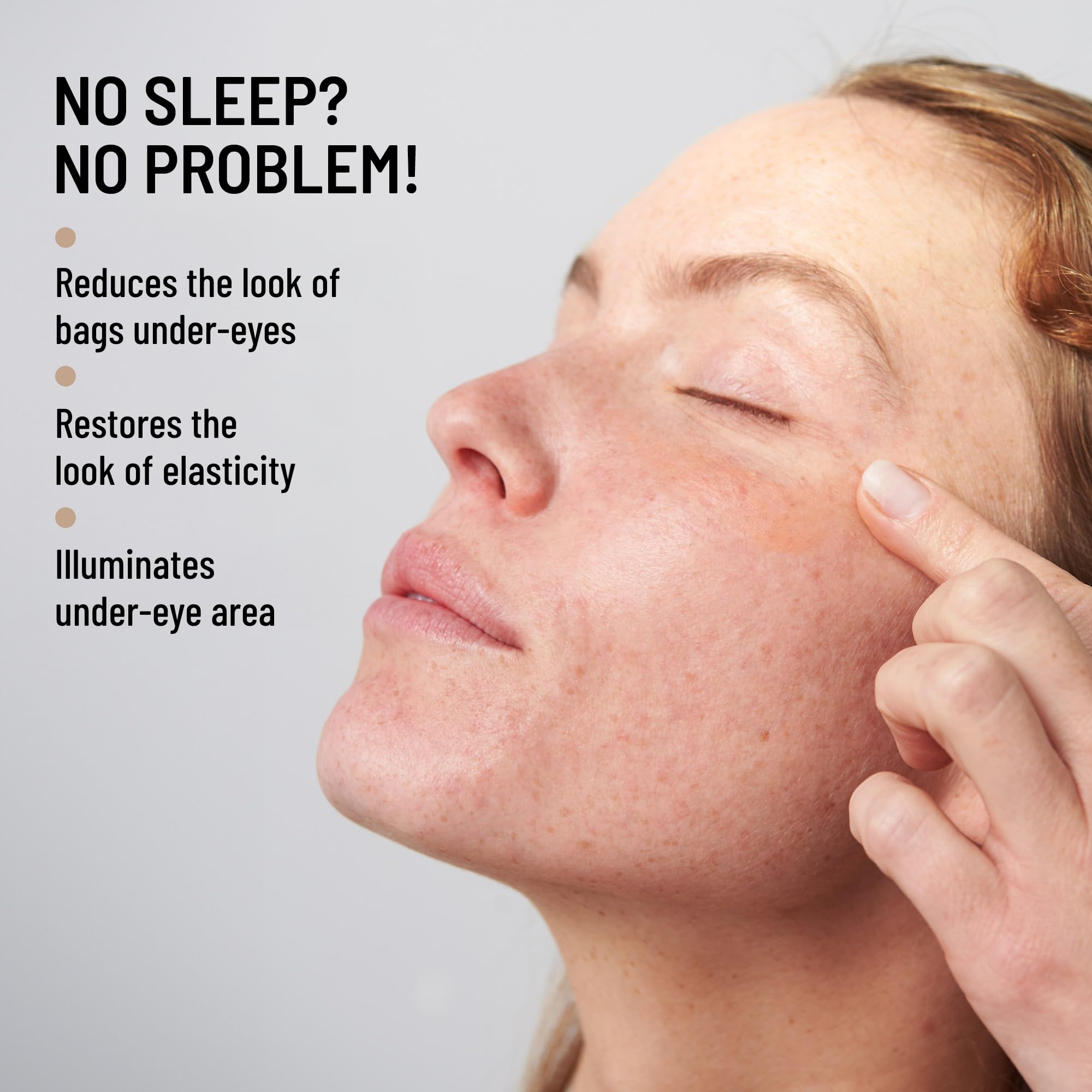 Dr. Brandt Needles No More Baggage fragrance-free formula for makeup compatibility.