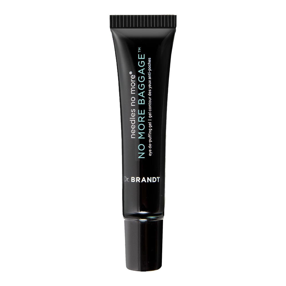 Dr. Brandt Needles No More Baggage tube packaging for easy, portable eye treatment.
