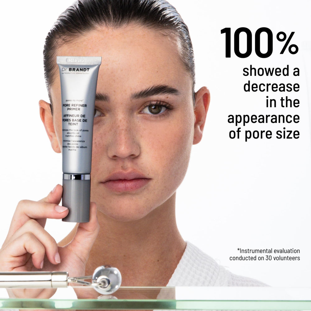 Dr. Brandt Pores No More oil-absorption spheres diffuse light for pores.