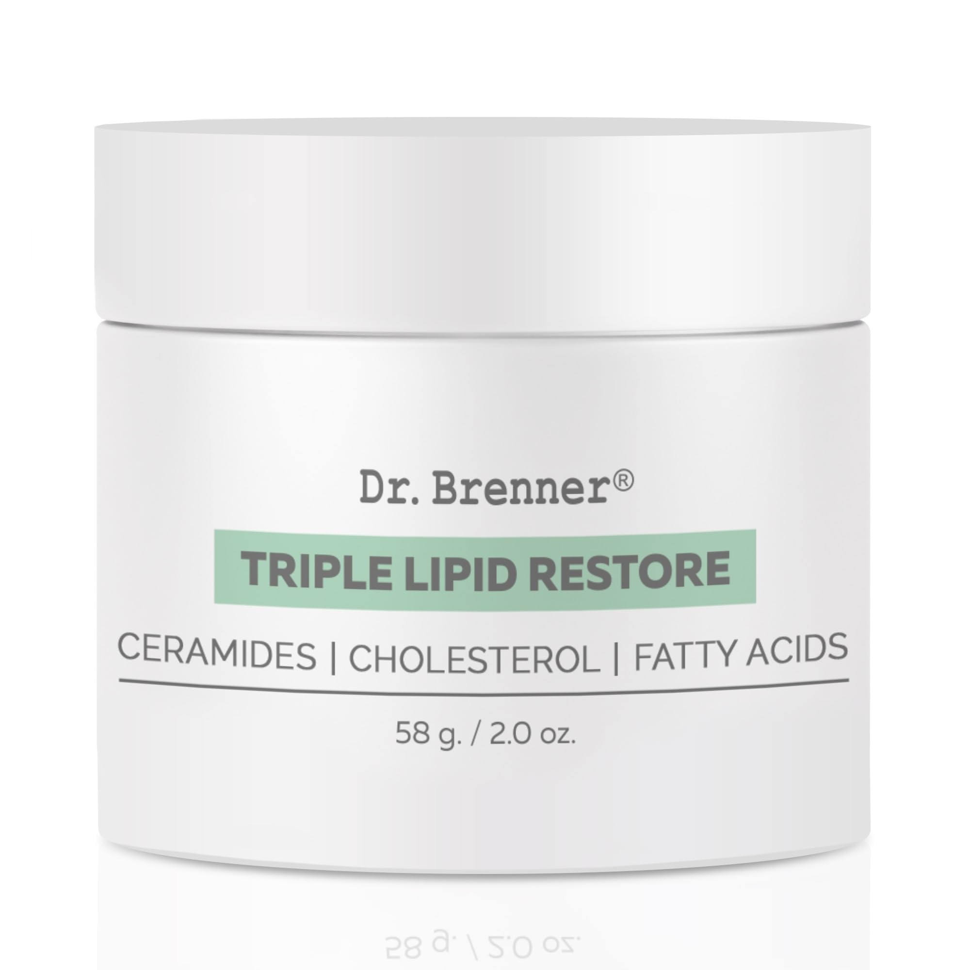 Dr. Brenner Triple Lipid Restore cream jar shows rich hydration for fuller-looking skin.