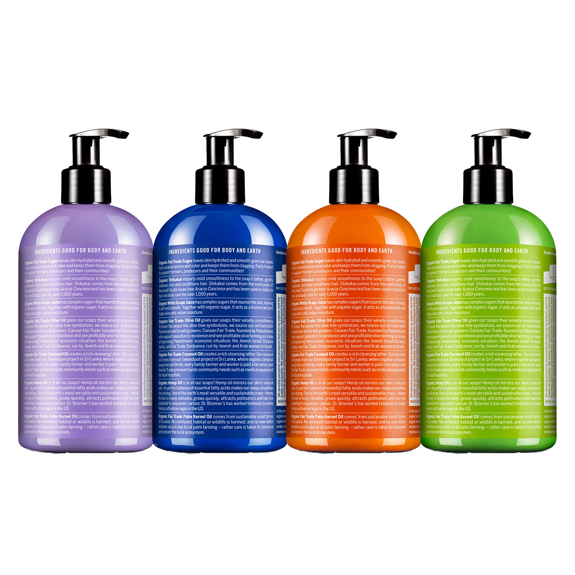 Dr. Bronner's Lavender label close-up highlights organic ingredients and fair trade sourcing.