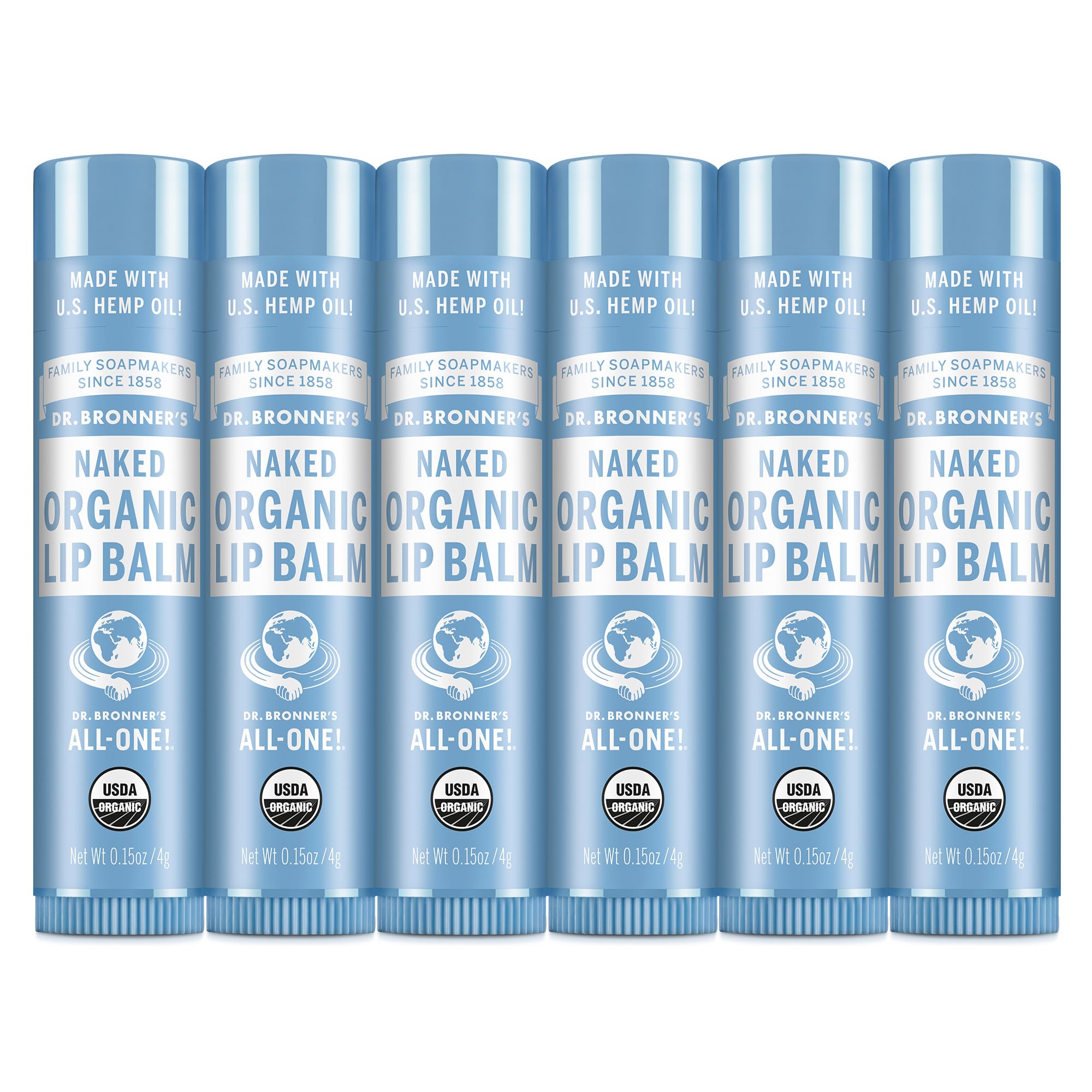 Dr. Bronner's Balsamo Labial Orgánico en conjunto de 6 para hidratación diaria.