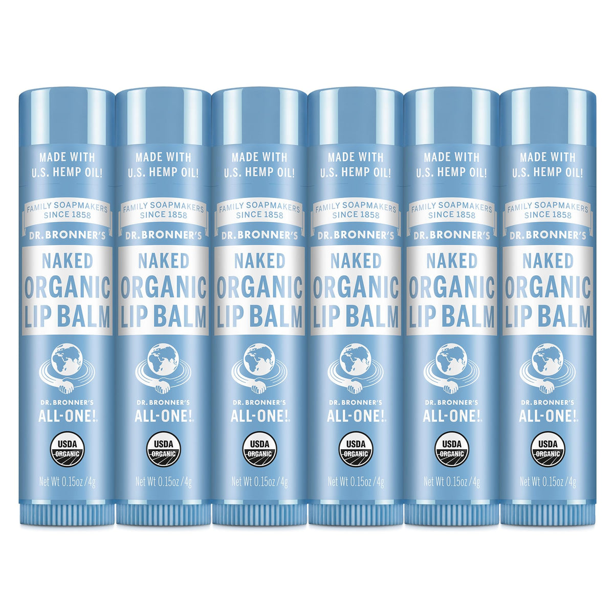 Dr. Bronner's Balsamo Labial Orgánico en conjunto de 6 para hidratación diaria.
