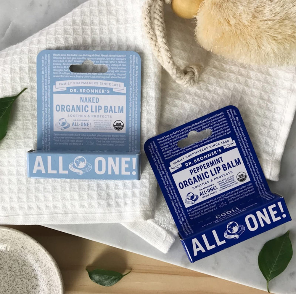Dr. Bronner's Bálsamo labial orgánico de menta, dorso, uso diario y viaje