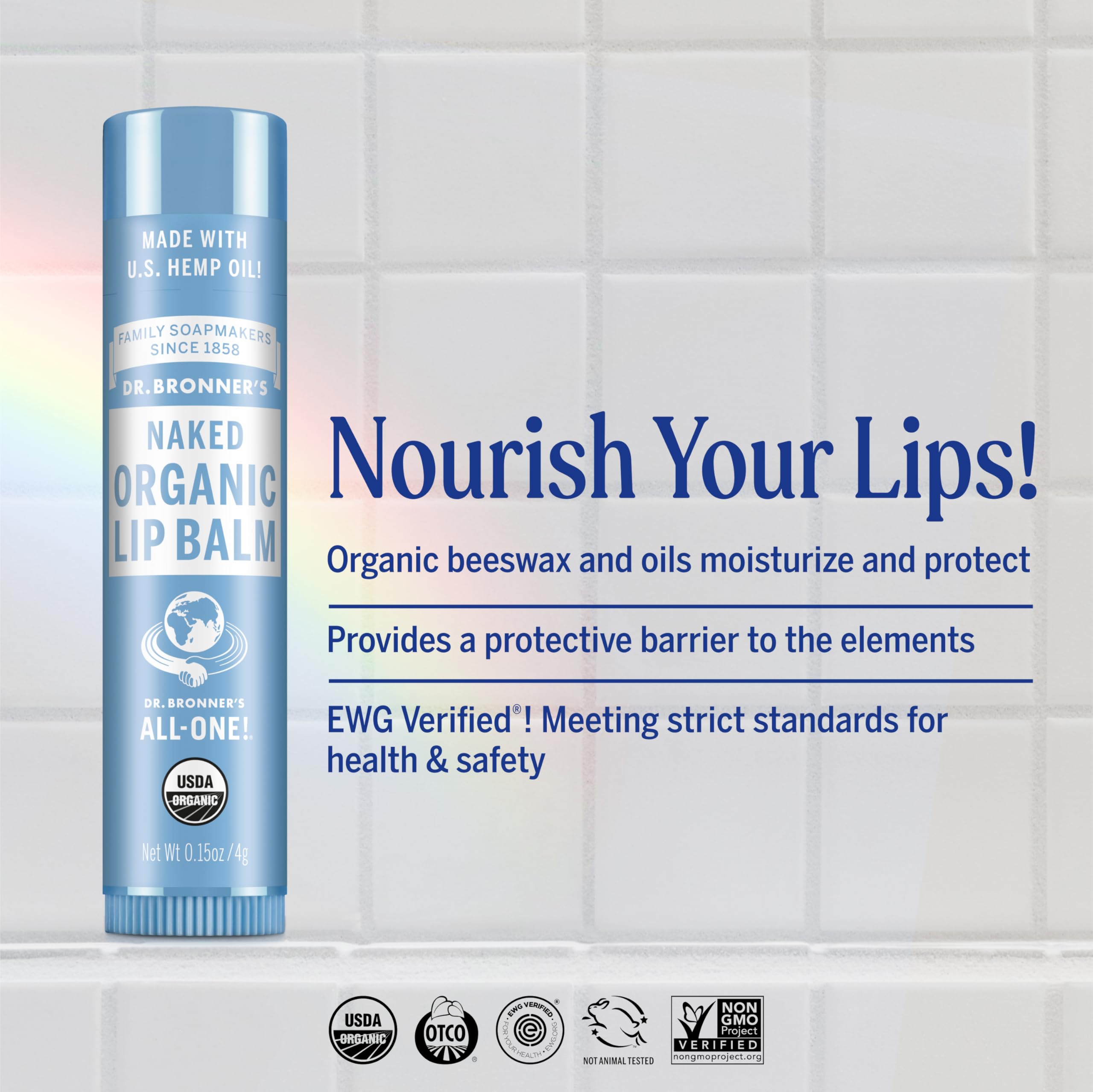 Dr. Bronner's Balsamo Labial Sin Sabor, suave protección diaria.