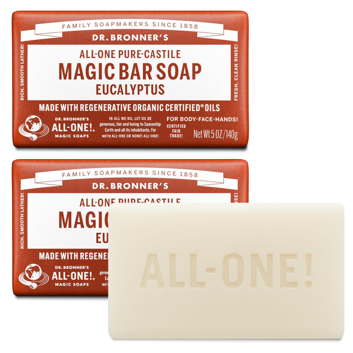 Dr. Bronner's barra castile eucalipto, espuma lujosa para piel suave