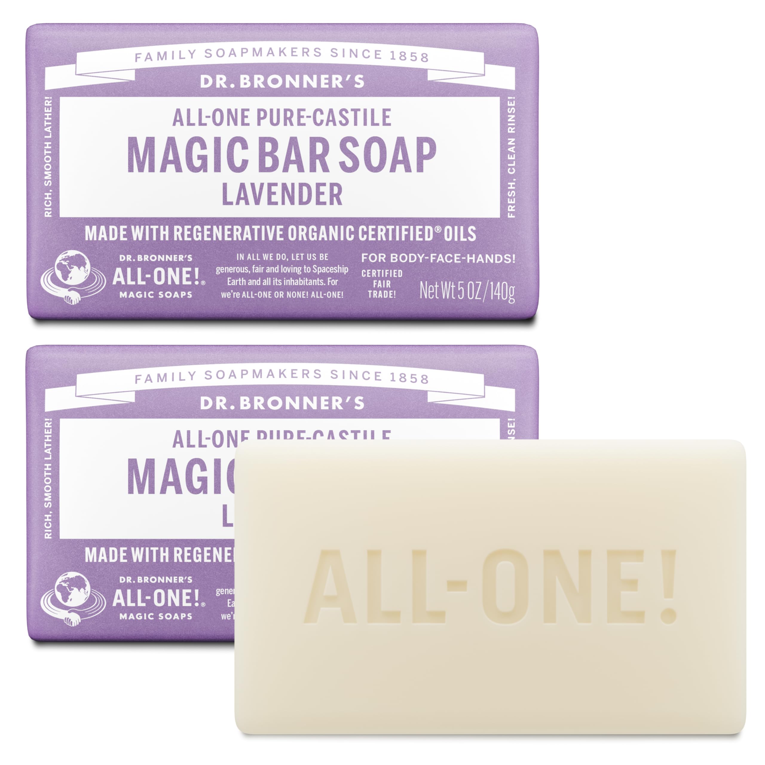 Dr. Bronner's Barra Mágica Lavanda: espuma rica para piel suave.