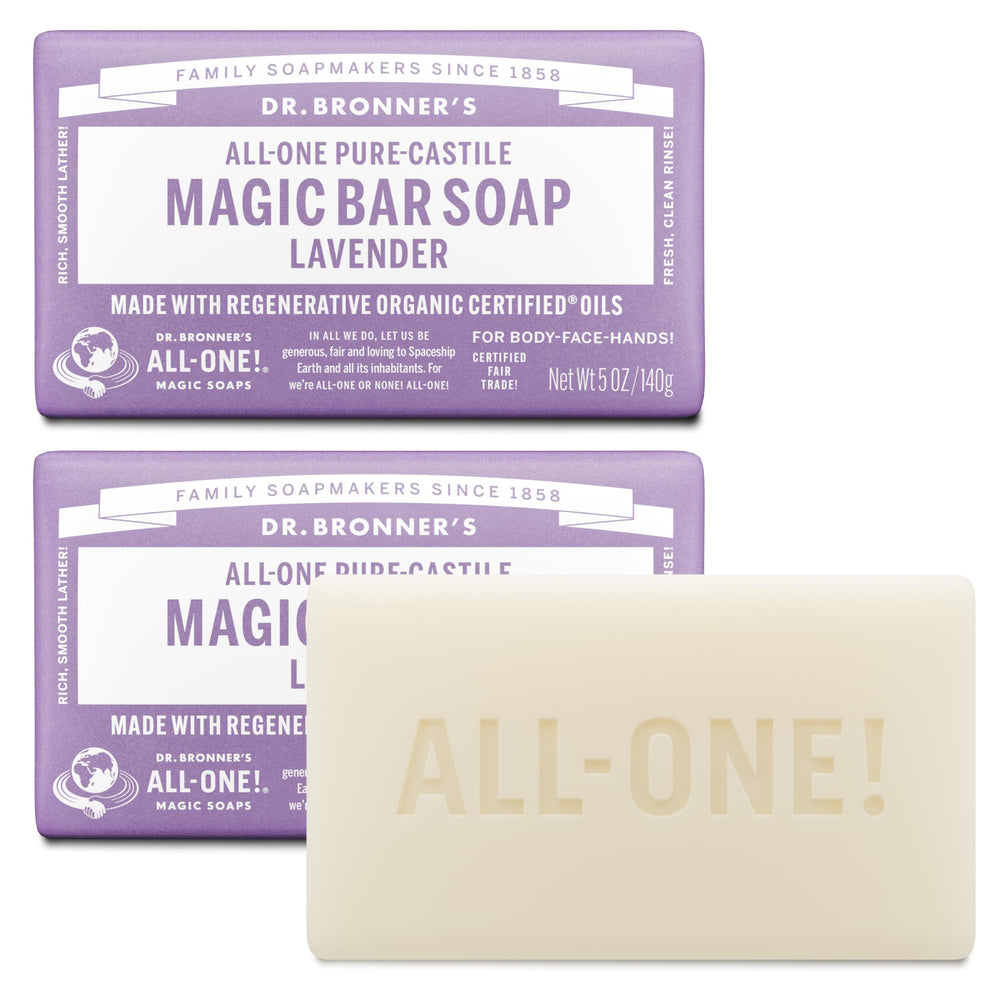 Dr. Bronner's Barra Mágica Lavanda: espuma rica para piel suave.