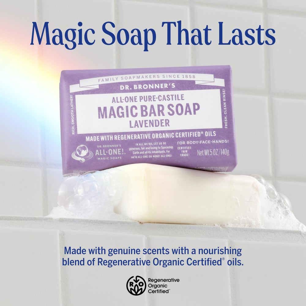 Dr. Bronner's barra variedad aromas: menta, sin fragancia para bebé y lavanda.
