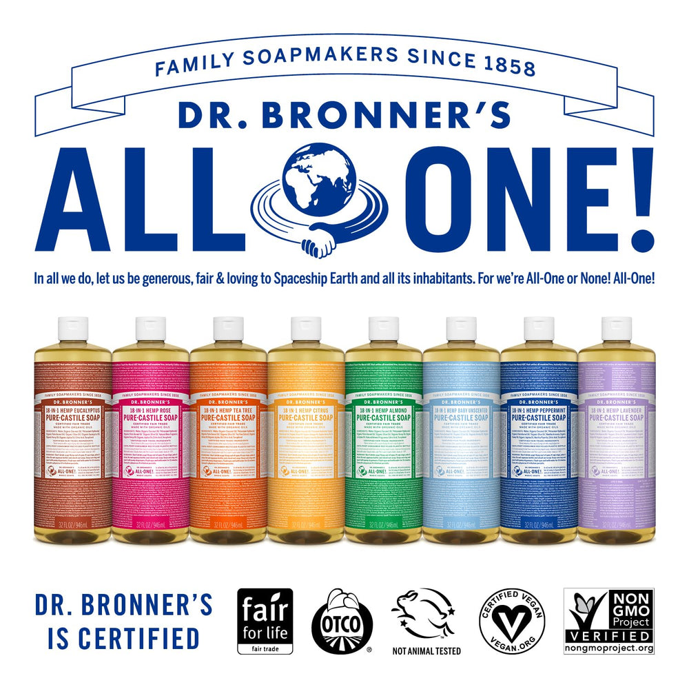 Dr. Bronner's Citrus packaging uses post-consumer recycled bottle