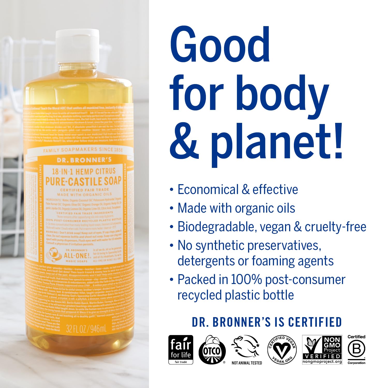 Dr. Bronner's Citrus soap foamy-lather for dishes and surfaces