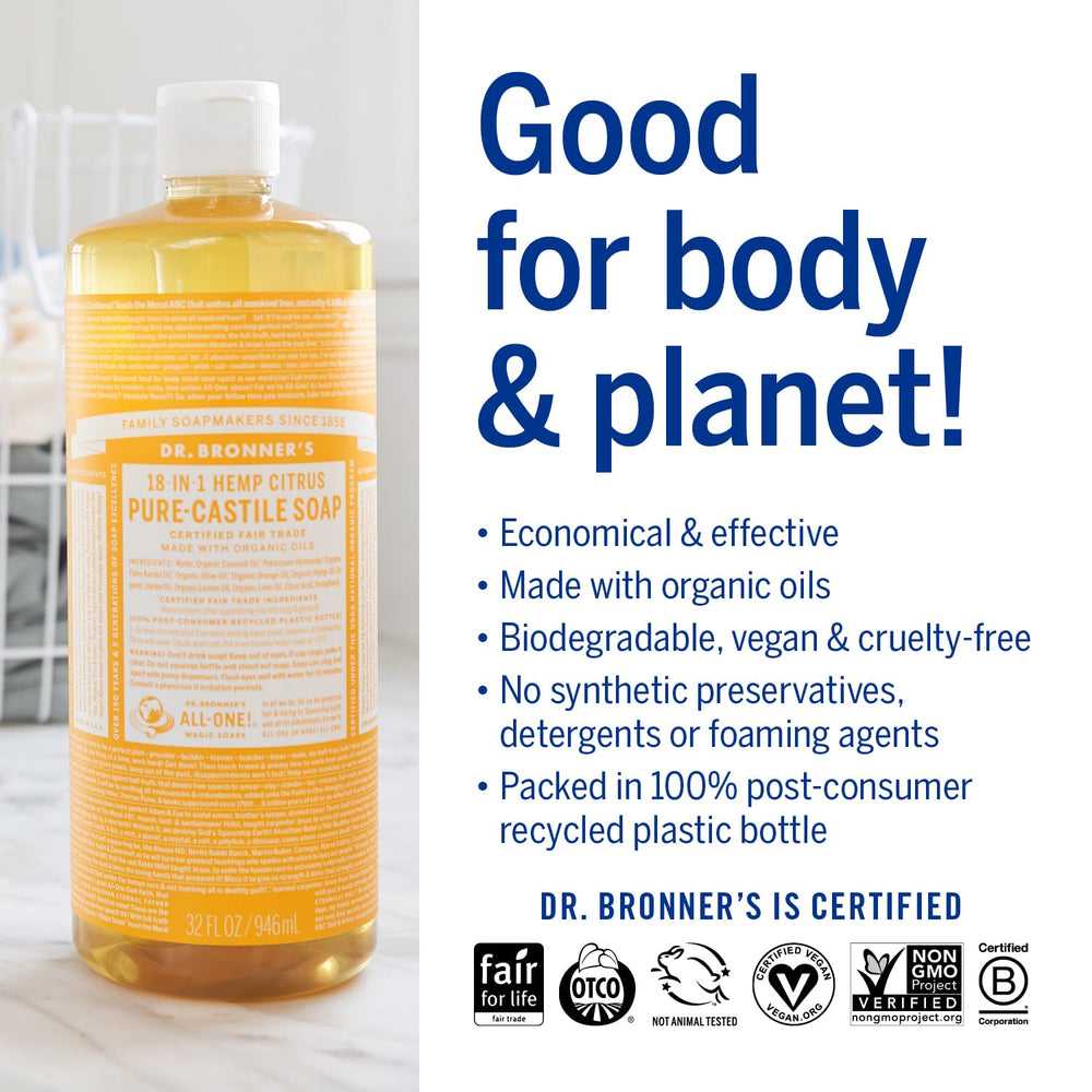 Dr. Bronner's Citrus soap foamy-lather for dishes and surfaces