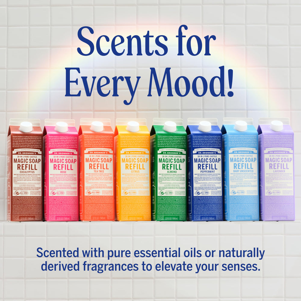 Envase reciclable de Dr Bronner's con aroma a menta.
