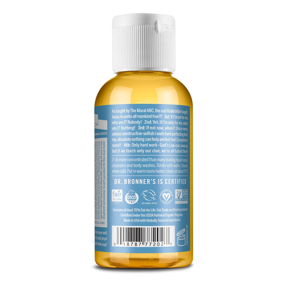 Dr. Bronner's con ingredientes orgánicos y comercio justo, cuidado responsable para piel y planeta.