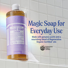 Dr. Bronner's Jabón Castile líquido Lavanda para uso facial suave.