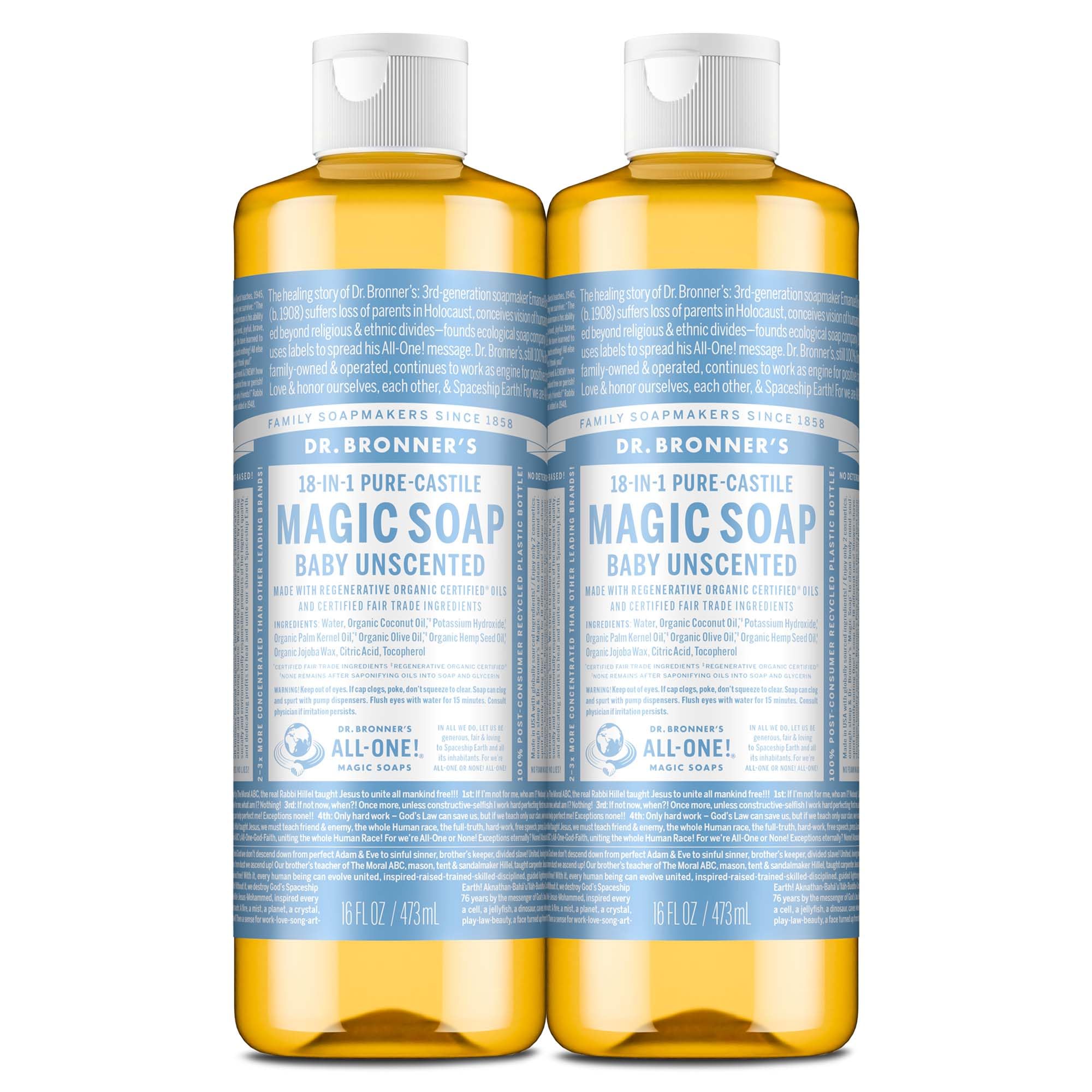 Dr. Bronner's Jabón Castile: botella visible y espuma rica para piel suave
